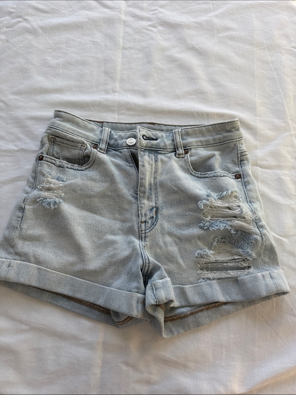 American Eagle Outfitters Light Wash Distressed Denim Shorts